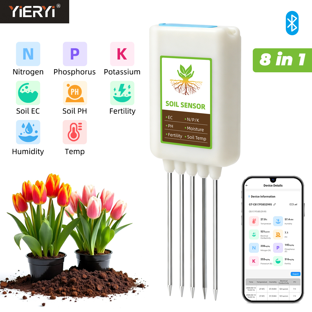 Smart Garden Moisture Sensor - Yieryi Bluetooth 8 in 1 Soil