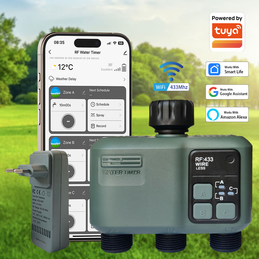 Smart Garden Timer - Tuya Wifi+RF433 3-outlet Water Timer Garden
